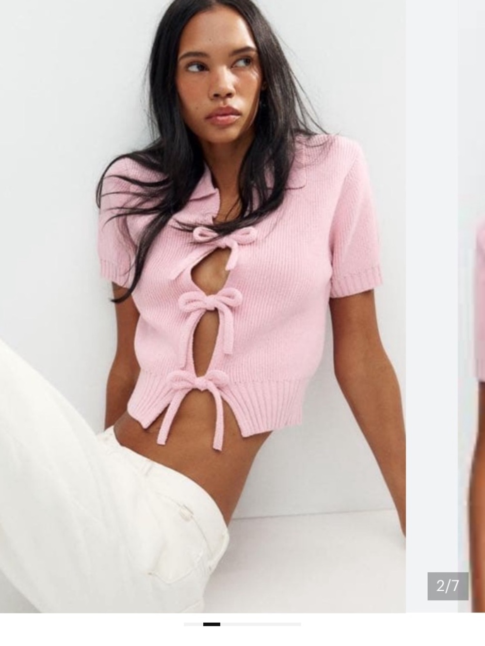 Zara Light Pink Ribbed Collar Knit Top Sz S